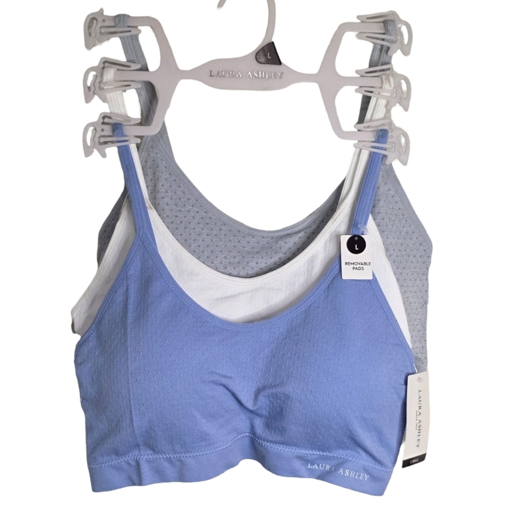 Laura Ashley Bras 3pk Bralettes Comfy Lounge Active Athletic Size Large New